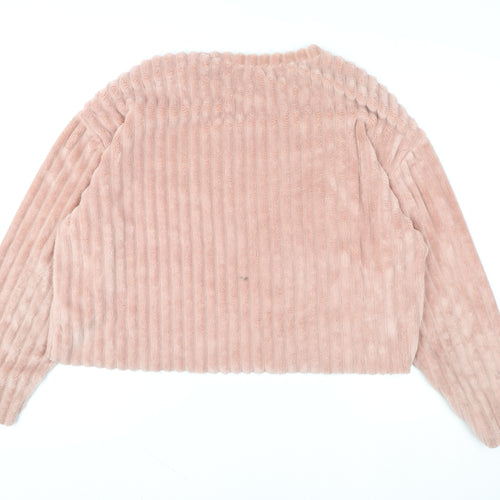 Zara Trafaluc Women Pink L Fleece Pullover Sweatshirt Soft Faux Fur