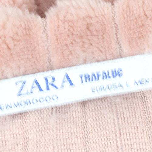 Zara Trafaluc Women Pink L Fleece Pullover Sweatshirt Soft Faux Fur