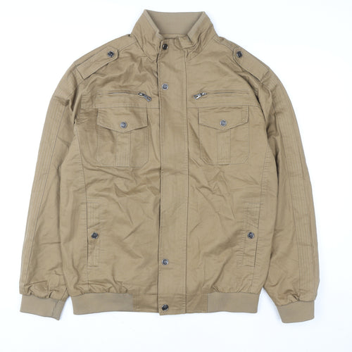 Outdoor Jacket Men's Beige Medium Military Style Cotton Zip Jacket
