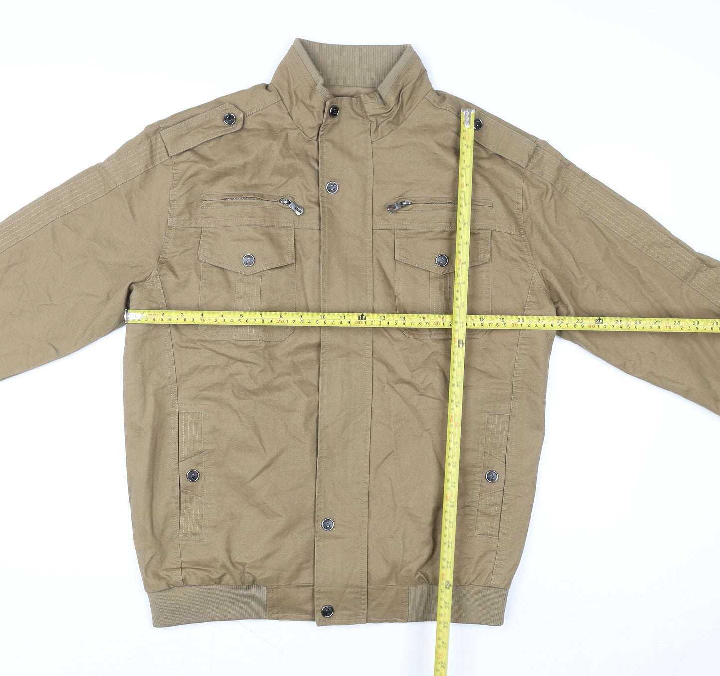 Outdoor Jacket Men's Beige Medium Military Style Cotton Zip Jacket