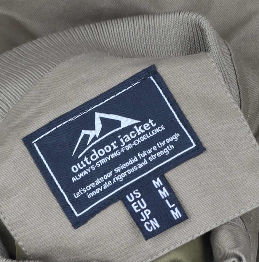 Outdoor Jacket Men's Beige Medium Military Style Cotton Zip Jacket