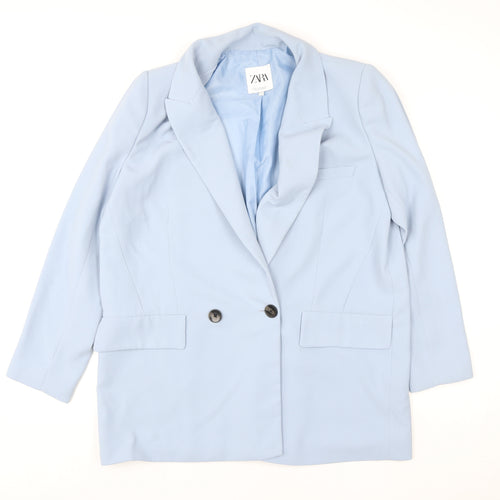 Zara Women Blue Double-Breasted Tailored Blazer Jacket Size XL
