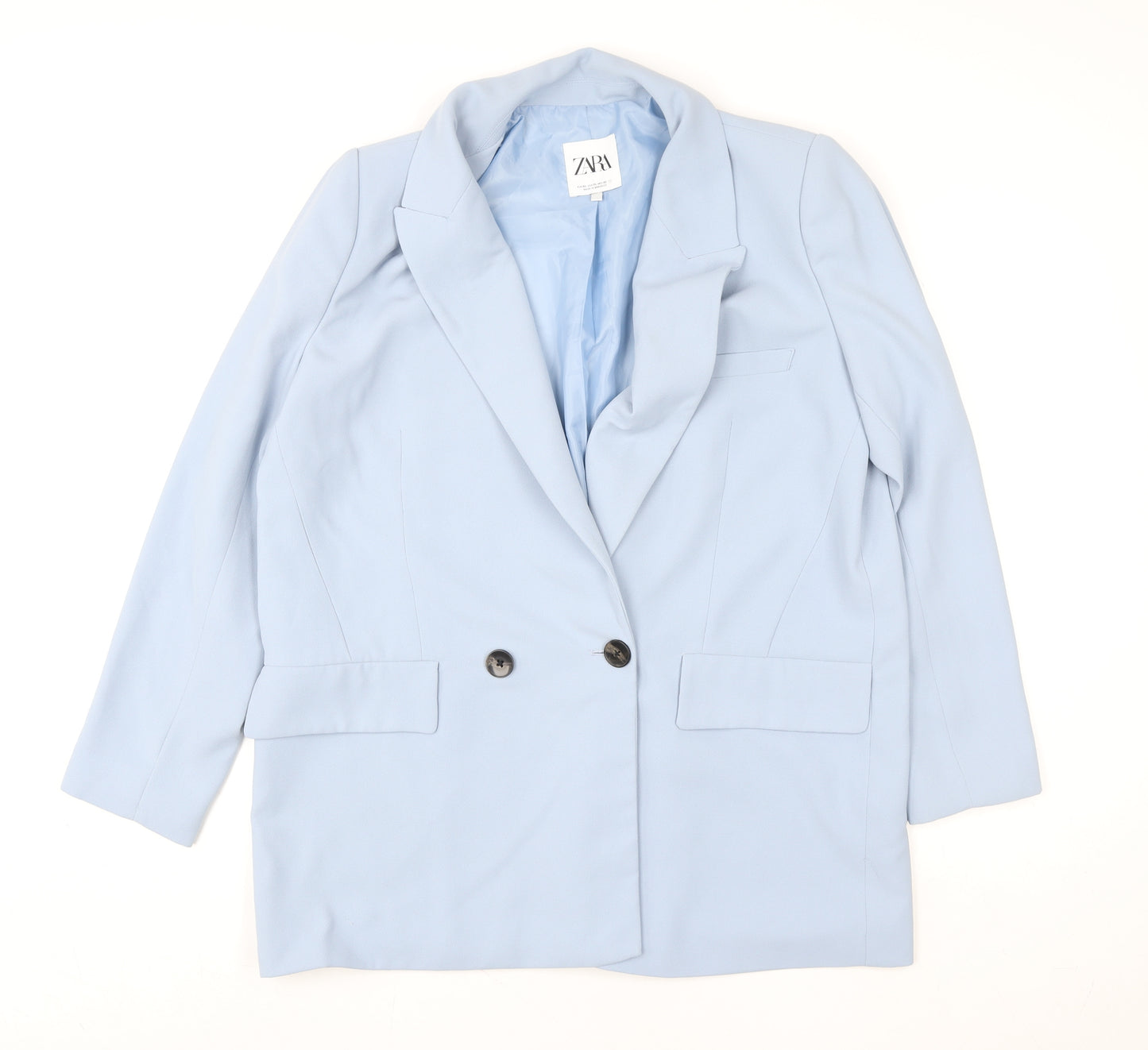 Zara Women Blue Double-Breasted Tailored Blazer Jacket Size XL