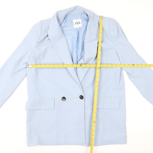 Zara Women Blue Double-Breasted Tailored Blazer Jacket Size XL