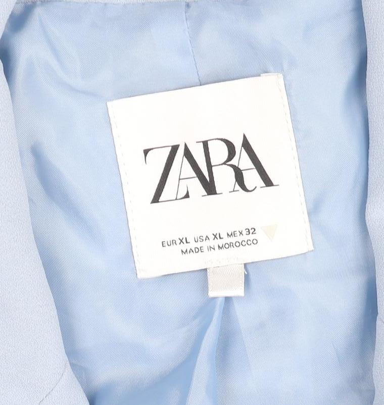 Zara Women Blue Double-Breasted Tailored Blazer Jacket Size XL