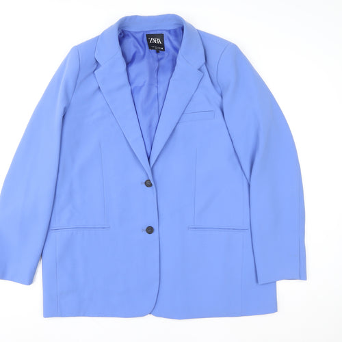 Zara Women Blue XL Blouse Basic Collared Long Sleeve Workwear