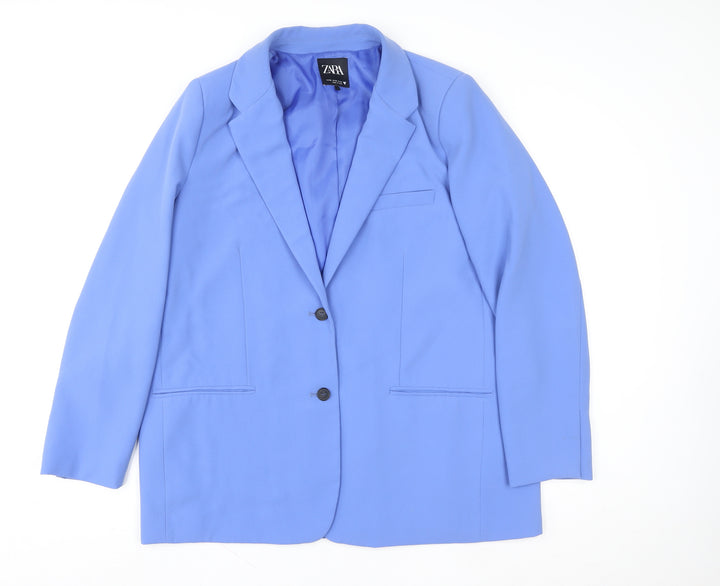 Zara Women Blue XL Blouse Basic Collared Long Sleeve Workwear