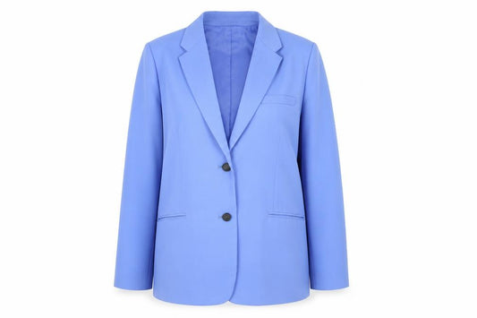 Front view of Zara Women Blue XL Blouse Basic Collared Long Sleeve Workwear