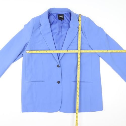 Zara Women Blue XL Blouse Basic Collared Long Sleeve Workwear