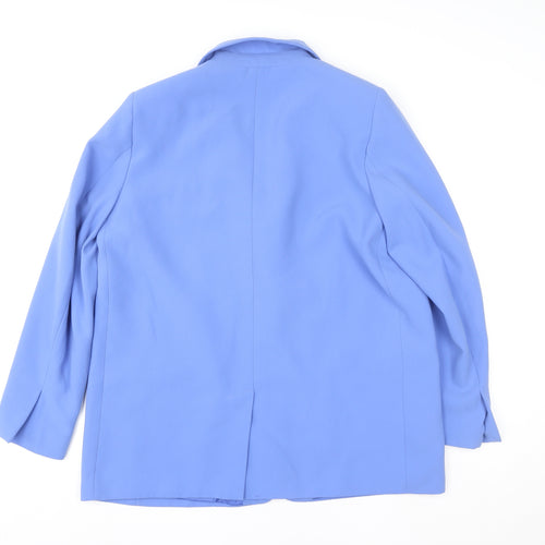 Zara Women Blue XL Blouse Basic Collared Long Sleeve Workwear