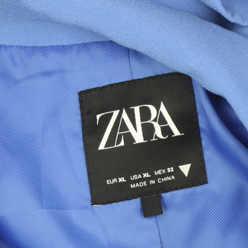 Zara Women Blue XL Blouse Basic Collared Long Sleeve Workwear