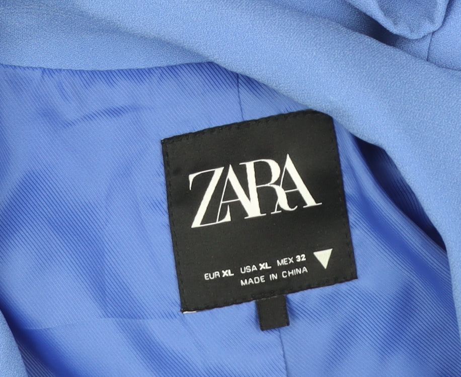 Zara Women Blue XL Blouse Basic Collared Long Sleeve Workwear