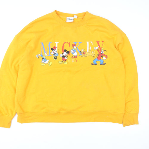 Disney Women Yellow Mickey & Co Sweatshirt Size L Cotton Fleece