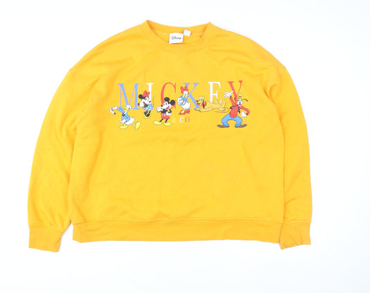 Disney Women Yellow Mickey & Co Sweatshirt Size L Cotton Fleece
