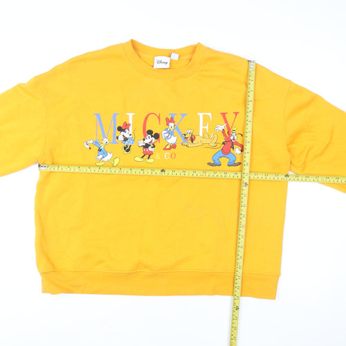 Disney Women Yellow Mickey & Co Sweatshirt Size L Cotton Fleece