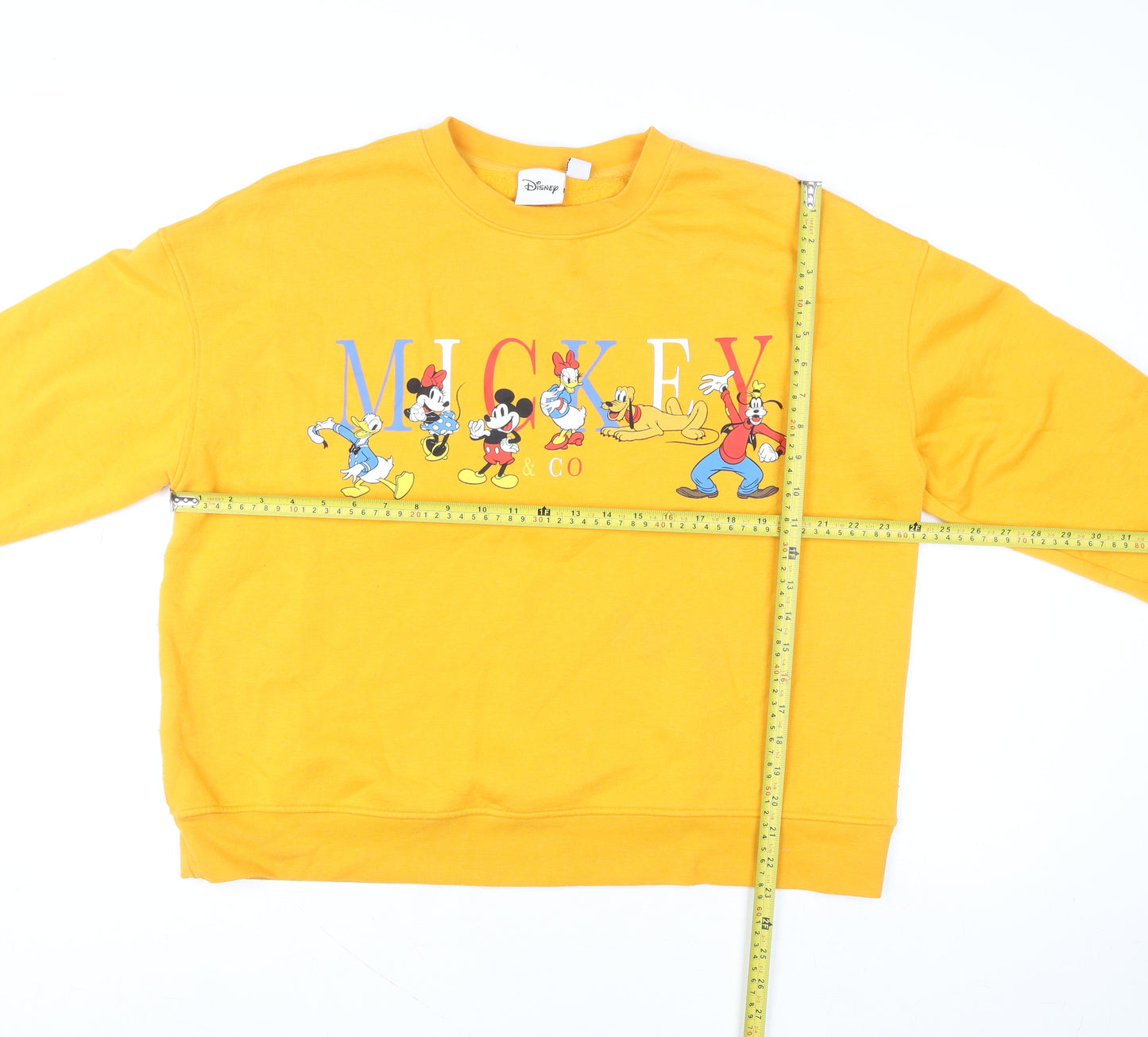 Disney Women Yellow Mickey & Co Sweatshirt Size L Cotton Fleece