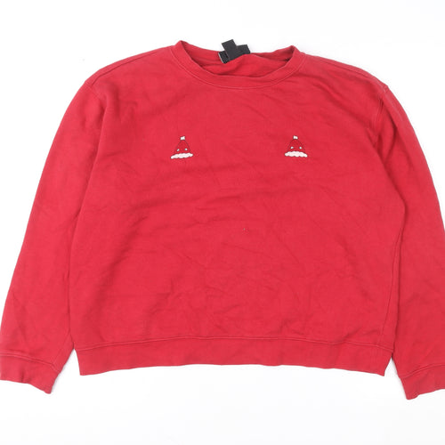 Monki Women Red Cotton Blend Crew Neck Christmas Sweatshirt Size 12