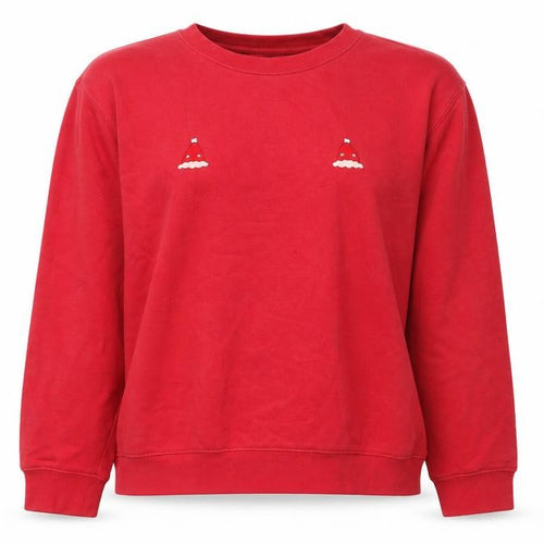 Monki Women Red Cotton Blend Crew Neck Christmas Sweatshirt Size 12