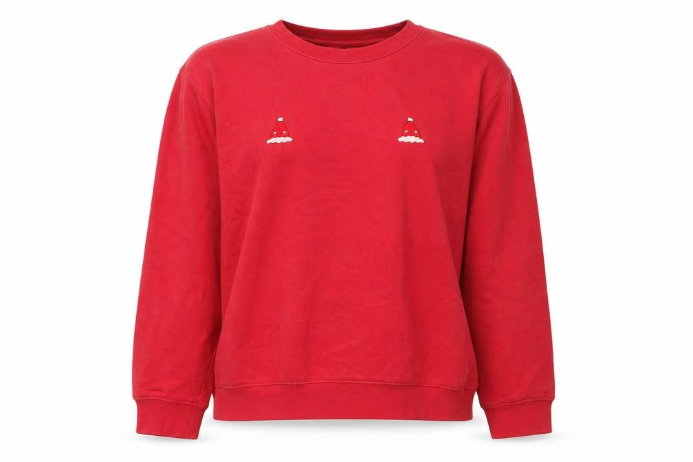 Monki Women Red Cotton Blend Crew Neck Christmas Sweatshirt Size 12
