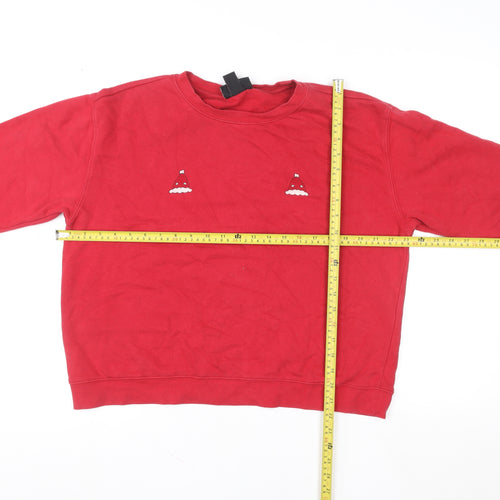 Monki Women Red Cotton Blend Crew Neck Christmas Sweatshirt Size 12
