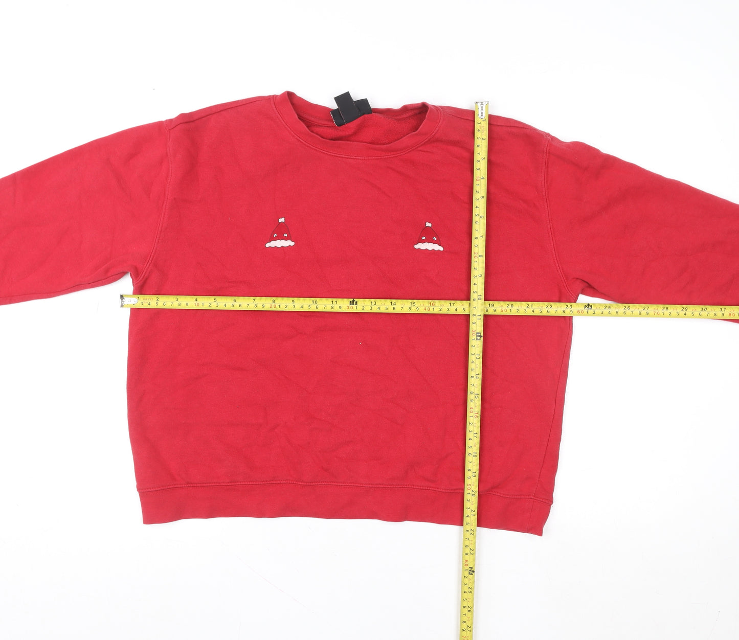 Monki Women Red Cotton Blend Crew Neck Christmas Sweatshirt Size 12