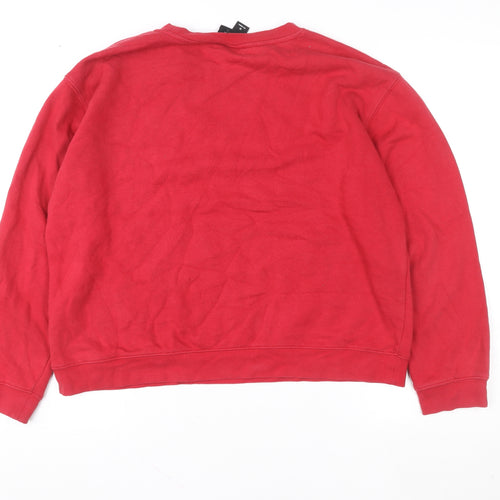 Monki Women Red Cotton Blend Crew Neck Christmas Sweatshirt Size 12