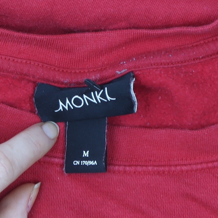 Monki Women Red Cotton Blend Crew Neck Christmas Sweatshirt Size 12