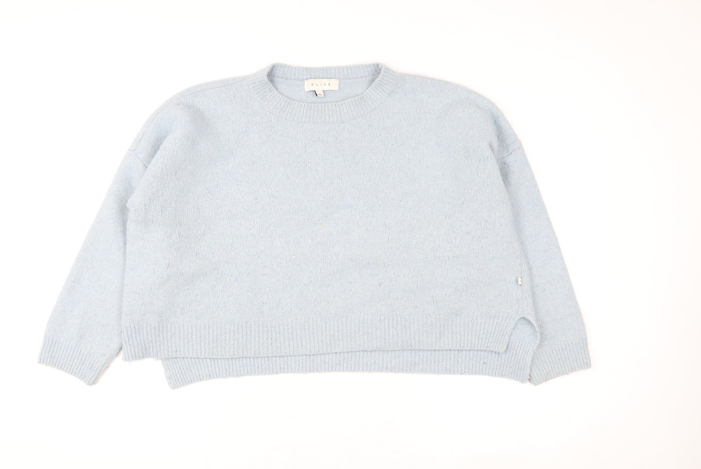 Olive Women Blue Wool Blend Crew Neck Pullover Jumper M