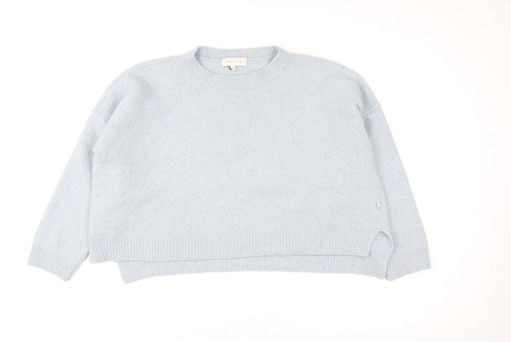 Olive Women Blue Wool Blend Crew Neck Pullover Jumper M