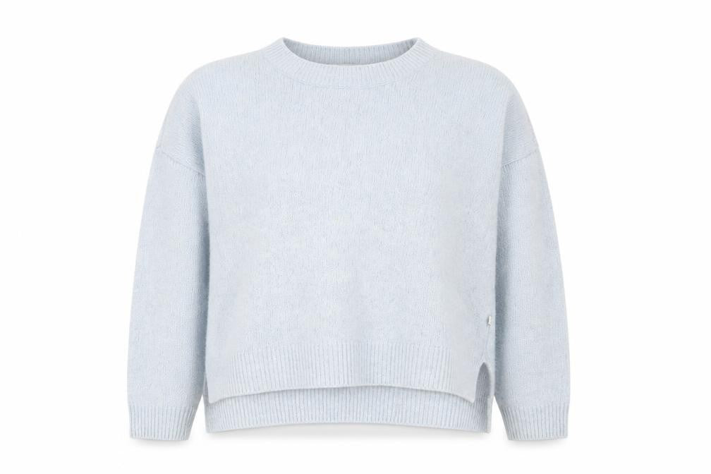 Front view of Olive Women Blue Wool Blend Crew Neck jumper M