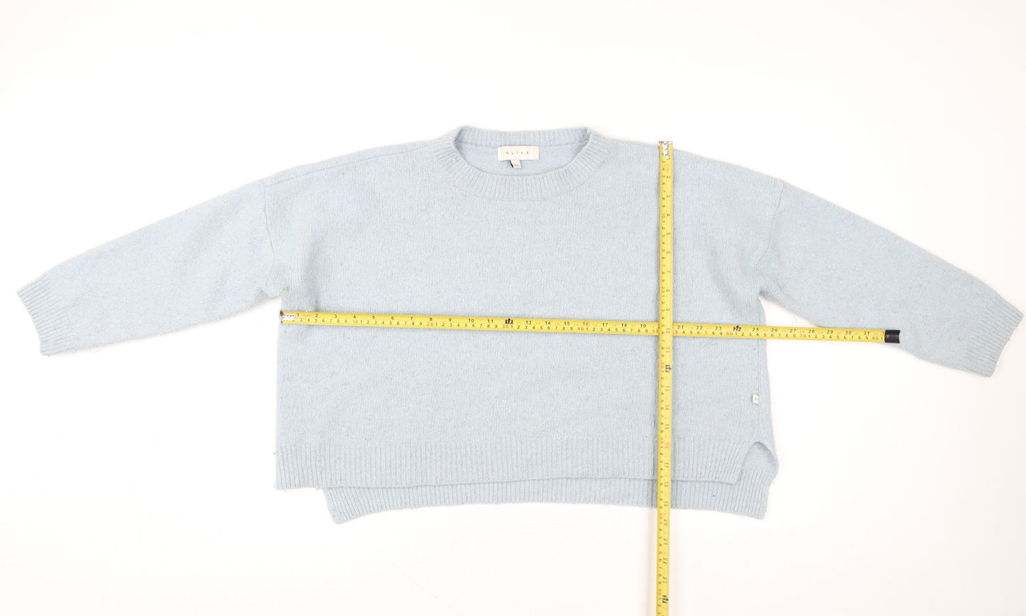 Olive Women Blue Wool Blend Crew Neck Pullover Jumper M
