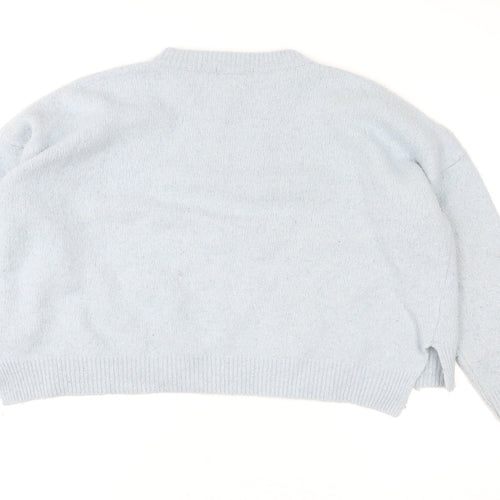 Olive Women Blue Wool Blend Crew Neck Pullover Jumper M