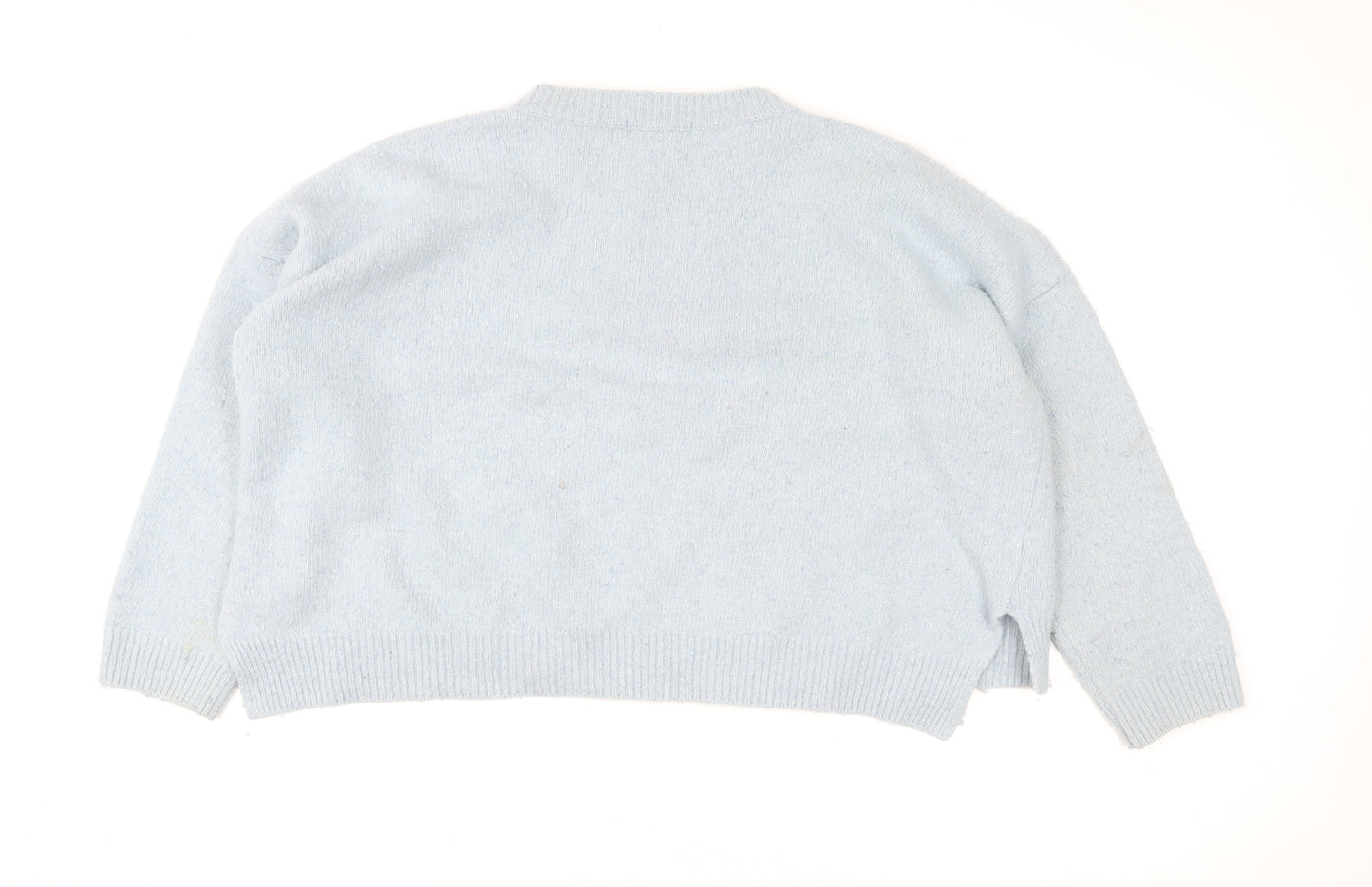 Olive Women Blue Wool Blend Crew Neck Pullover Jumper M