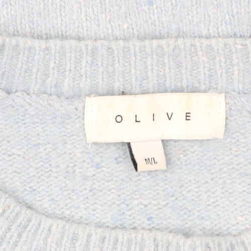 Olive Women Blue Wool Blend Crew Neck Pullover Jumper M