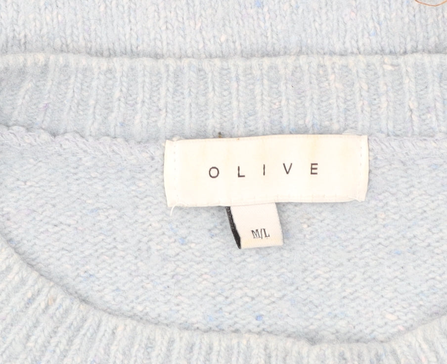 Olive Women Blue Wool Blend Crew Neck Pullover Jumper M