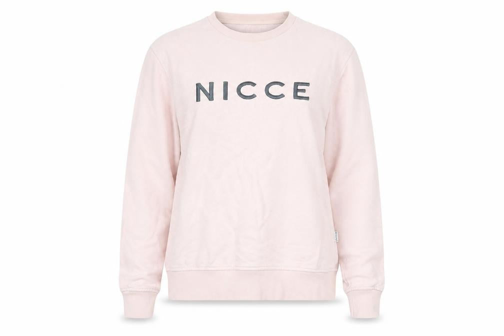 Front view of NICCE women’s pink xs pullover sweatshirt 100% cotton crew neck