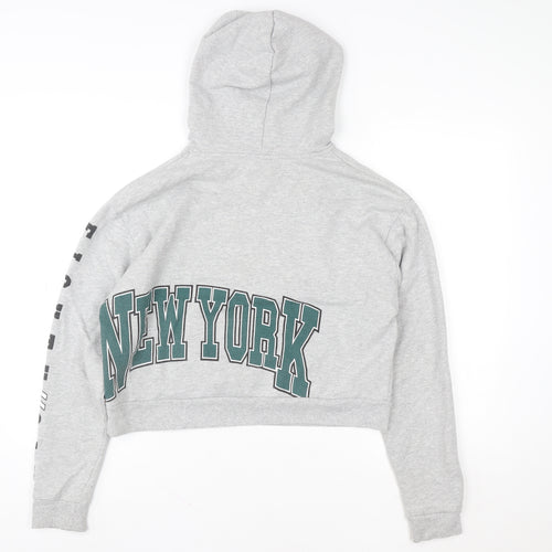 Topshop Women Grey New York Cropped Hoodie Size 8 Cotton Blend