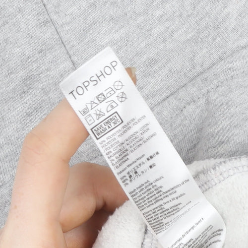 Topshop Women Grey New York Cropped Hoodie Size 8 Cotton Blend