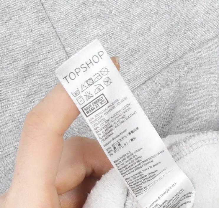 Topshop Women Grey New York Cropped Hoodie Size 8 Cotton Blend