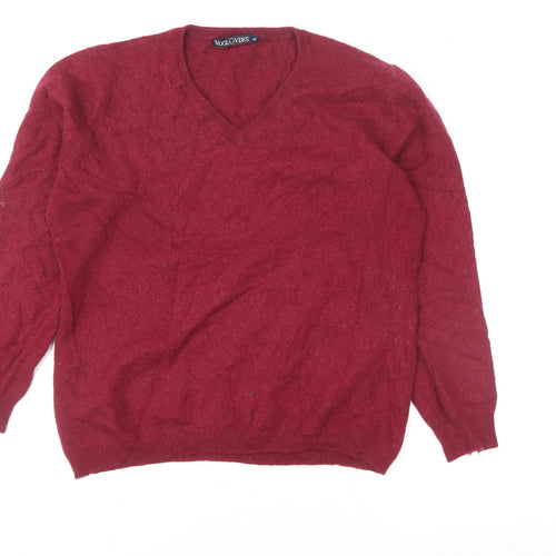 Woolovers Women Red XL V-Neck Merino Wool Pullover Jumper