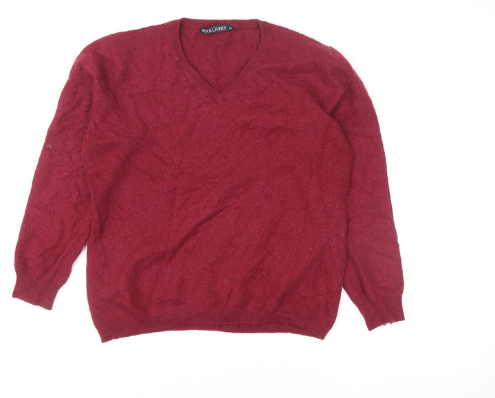 Woolovers Women Red XL V-Neck Merino Wool Pullover Jumper