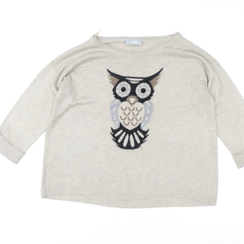 Wallis Womens Beige Owl Pullover Sweater Size S UK 10 Acrylic Wool Blend