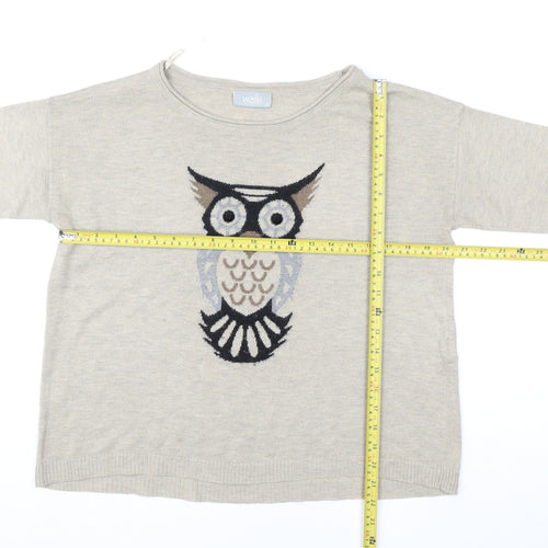 Wallis Womens Beige Owl Pullover Sweater Size S UK 10 Acrylic Wool Blend