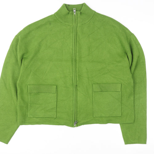 Marks and Spencer Women Green Full Zip Wool Blend Cardigan L