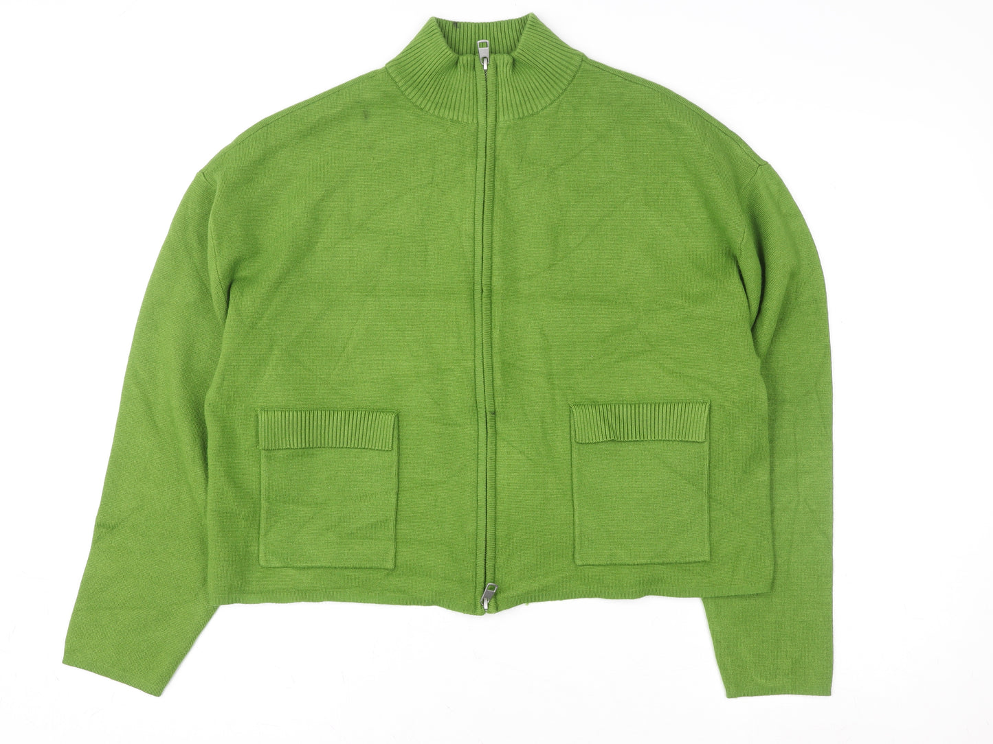 Marks and Spencer Women Green Full Zip Wool Blend Cardigan L