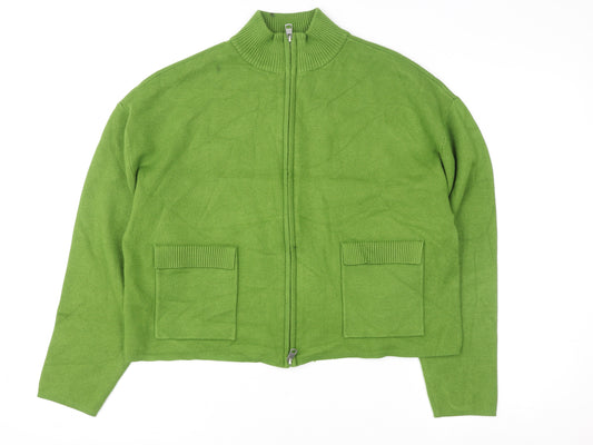 Marks and Spencer Women Green Full Zip Wool Blend Cardigan L