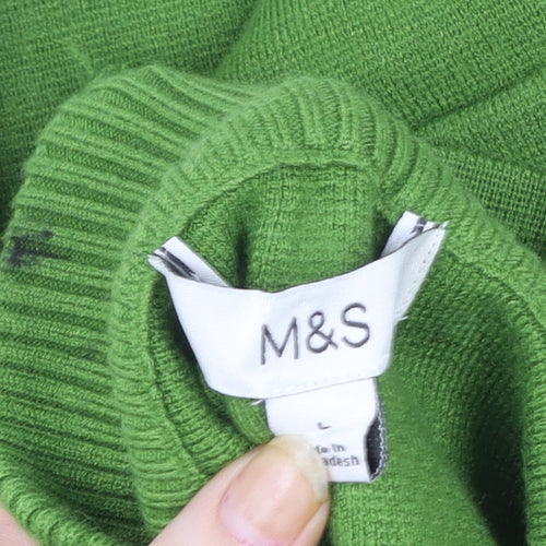 Marks and Spencer Women Green Full Zip Wool Blend Cardigan L