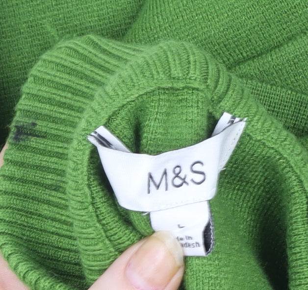 Marks and Spencer Women Green Full Zip Wool Blend Cardigan L