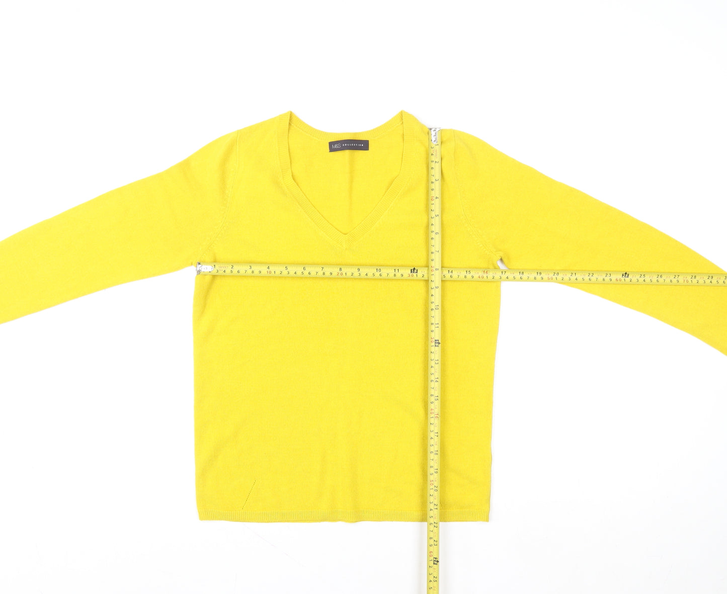 Marks and Spencer Women Yellow V-Neck Pullover Sweater UK 10