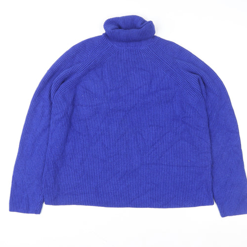 Marks and Spencer Women Blue Roll Neck Ribbed Knit Pullover Sweater M